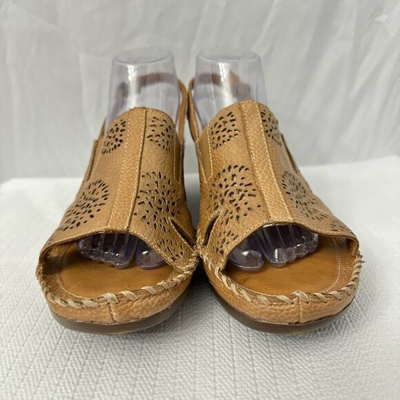 NWOB Women’s 11 B Polly Ray Slingback Brown Western Leather Wedge - Picture 4 of 14